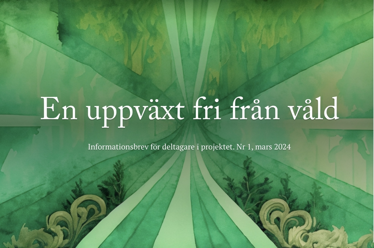 Målning i grönt med texten En uppväxt fri från våld