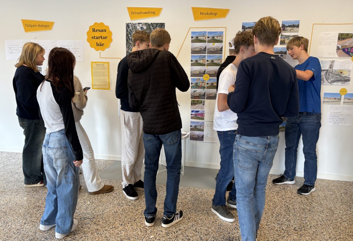 Ungdomar tittar på en utställning